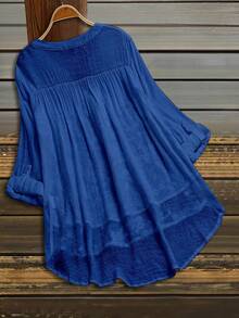 SHEIN LUNE CURVE Áo cánh cổ khoét họa tiết hoa thanh lịch thời trang cỡ lớn dành cho nữ - Xanh đậm - Xem 2