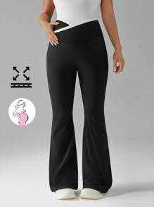 SHEIN Comfortable High Elasticity Slim Fit Maternity Activewear Pants - Black - View 4