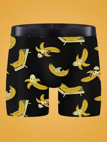 Happy Jammies 男式香蕉印花松紧腰休闲平角内裤 - 黑色 - 查看 4