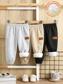 SHEIN 3条装男女宝宝可爱加厚弹力腰裤，中性婴儿运动裤，多件装百搭，秋冬季男宝宝运动裤，男宝宝保暖裤，男宝宝冬季裤 - 彩色 - 查看 5