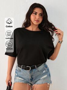 SHEIN Cottnline Cămașă supradimensionată cu detalii pe umeri cu strasuri pentru femei - Negru - Vizualizare 1