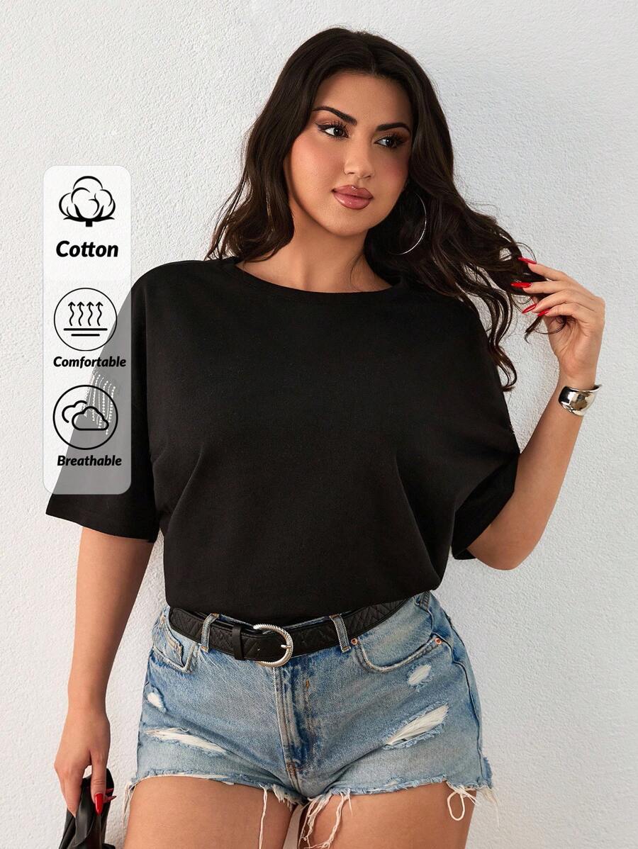 SHEIN Cottnline Cămașă supradimensionată cu detalii pe umeri cu strasuri pentru femei - Negru - Vizualizare 1