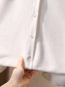 Teen Girl White Textured Fabric Blouse With Lace Collar, Elegant Casual Versatile Shirt For Back To School, Autumn/Winter