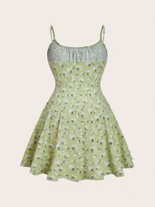 SHEIN EZwear Đầm ngắn ôm sát màu xanh bạc hà gợi cảm với dây đeo mảnh, thích hợp cho mùa hè. - Màu xanh Bạc hà - Xem 2