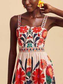 Travachic 夏季度假休闲花卉印花吊带背心连衣裙 - 彩色 - 查看 1