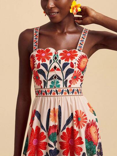 Travachic Summer Vacation Casual Floral Print Camisole Dress, Summer Fall  Clothes, New Year, Wedding Guest Outfits, Elegant Graduation, Luxury Prom Dress, Casual Outfits,Christmas