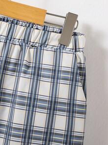 SHEIN Casuvi Kids 青少年男孩松紧腰格子口袋宽松休闲裤