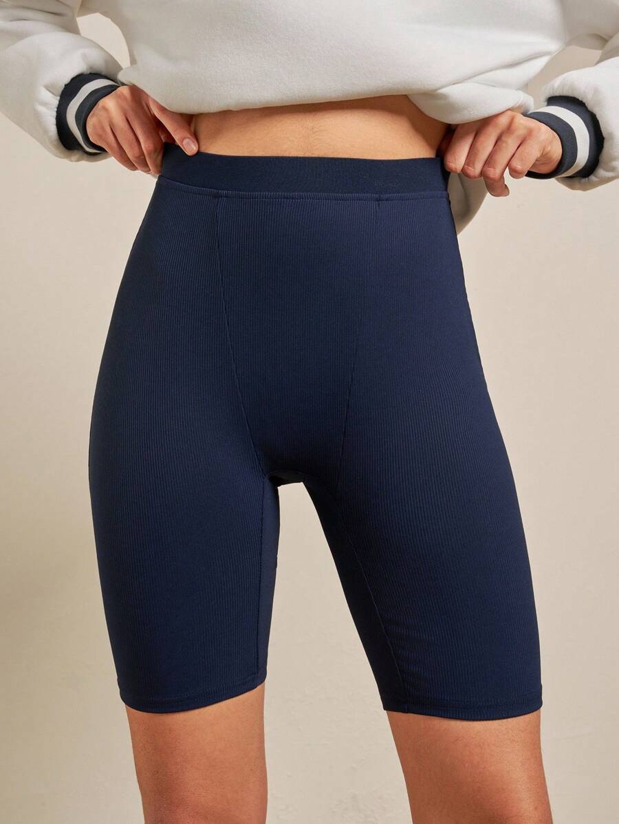Airaco Leggings ajustados de unicolor casual para mujer - Azul Marino - Ver 1