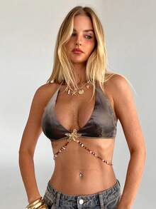 Aloruh Women's Music Festival Tie-Dye Print Chain Backless Halter Top, Spring/Summer - Multicolor - View 3