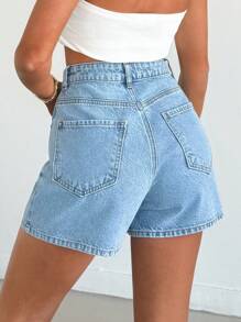 EURMUSE 女士高腰休闲街头风格短裙 浅蓝色 - 淺色水洗藍 - 查看 2