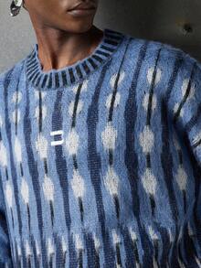 NEON BLANC Men's Casual Pattern Crew Neck Long Sleeve Sweater, Autumn/Winter - Blue - View 3