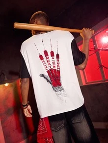 A Nightmare on Elm Street X SHEIN Men's Letter Graphic Round Neck Short Sleeve T-Shirt, Summer - White - View 1