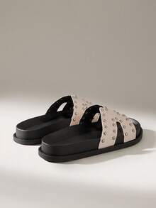 Solecia Women's Fashion Black Simple Metal Studded Double Layer Thick Sole Comfortable Slip-On Mules, Suitable For Commuting, Dates, Parties And Other Occasions