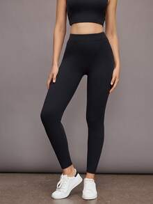 Activina Leggings sin costuras de cintura alta de unicolor para mujer - Negro - Ver 6