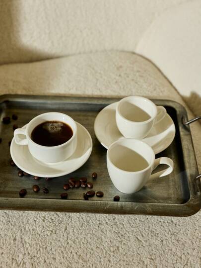 Cirelle Ceramic White Coffee Cup And Saucer – European Simple Hanging Ear Cup & Saucer Set, Thick Mug, Small Cup For Home, Office, Cafe, Afternoon Tea, Gift & Giveaway | Mug,Coffee Mug,Coffee Cup,Espresso Cup