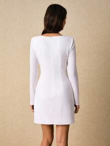 Poéselle White 3D Daisy Appliqué Sweetheart Long-Sleeve Bodycon Mini Dress – Flirty Brunch & Bridal Shower Look,Daisy Dress, 3d Floral Appliqué,Sweetheart Neckline Dress, Bodycon Long Sleeve Dress,Bridal Shower Outfit, Spring Brunch Fashion, White Graduation Dress,Women's Floral Decor Sweetheart Neck Long Sleeve Elegant Mini Dress