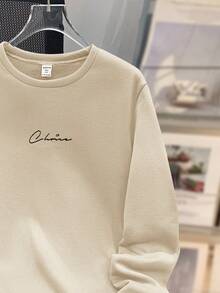 SHEIN 青少年男童休闲百搭学院风字母印花针织套头衫，适合上学、郊游、旅行，四季皆宜，可作为礼物赠送，秋季 (9)，冬季 (2)，黑色，白色 - 卡其色 - 查看 3