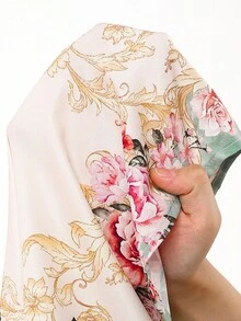 SHEIN Clasi Elegant And Romantic Floral Print Shirt With Front Button Closure And Matching Shorts Set For Women - Multicolor - View 13