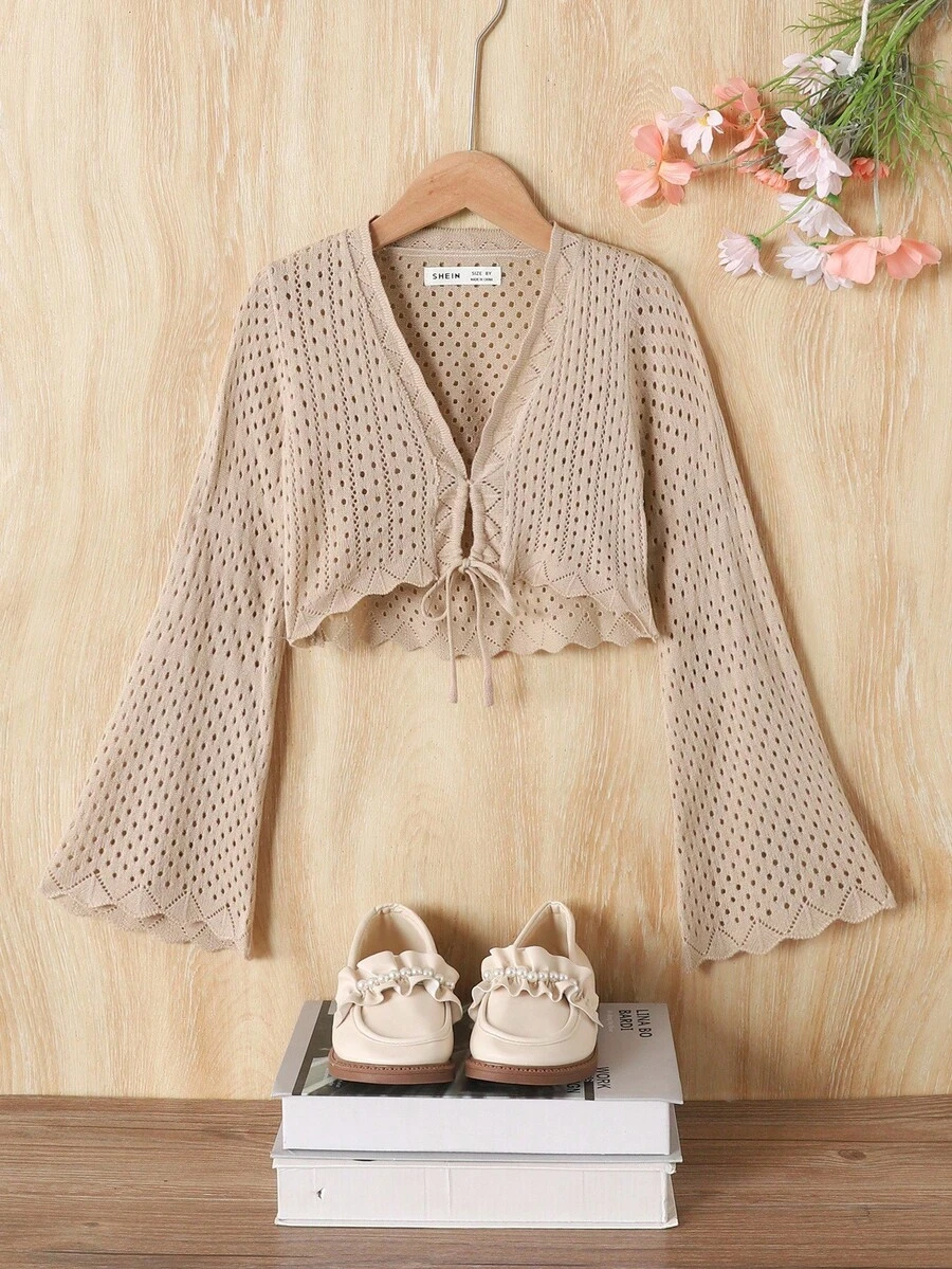 SHEIN Tween Girl Elegant Fitted Long Sleeve Pullover Sweater,In Fall/Winter - Apricot - View 1