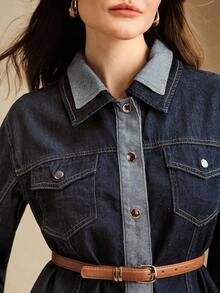 Anewsta 女式蓝色美式拼布修身牛仔裤 - 藍色 - 查看 8