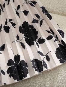 Franclia Váy dài tay, dáng dài vừa phải, cổ chữ V, viền xòe, họa tiết hoa đơn sắc, vát kim loại màu đen, thời trang tối giản dành cho nữ, mùa thu/đông - Màu be - Xem 5