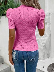 SHEIN LUNE Áo thun nữ Tranh thêu màu trơn Giải trí - Màu Hồng  Dưa hấu - Xem 2