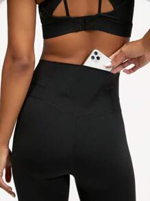 GLOWMODE 24" FeatherFit™ 7/8 Xà cạp yoga Kéo dài Cao Dây thắt lưng Khỏe mạnh Quần tất Với Trở lại Túi điện thoại - màu đen - Xem 3