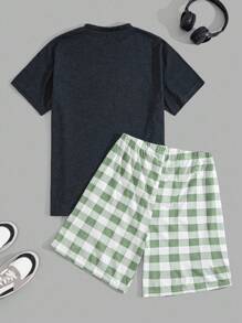 EURMUSE Men Panda Printed Short Sleeve Regular T-Shirt And Short Loungewear Set - Dark Green - View 3