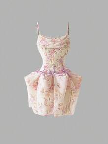 SHEIN MOD Váy chiffon in hoa có thể điều chỉnh độ dài kèm nơ trang trí - Nhiều màu - Xem 4