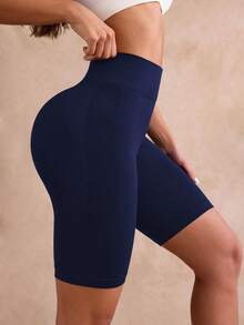 Easithlete Pantalones cortos deportivos moldeadores de cintura alta - Azul Marino - Ver 4