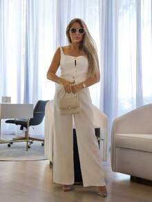 Cioccolato French-Style Elegant Sleeveless Slim-Fit High-End U-Neck Tank Top For Women - White - View 4
