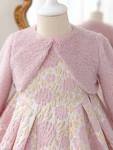 SHEIN 年轻女孩可爱优雅花卉印花连衣裙搭配蓬松开衫套装 - 粉色 - 查看 7