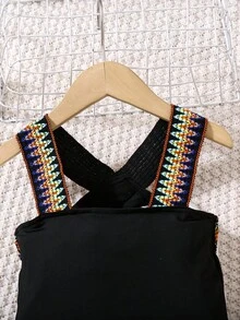 2pcs/Set Young Girl Ribbon Trim Halter Top And Skirt Set