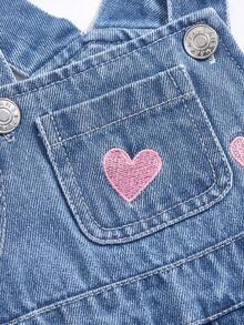 SHEIN Quần yếm denim ống đứng rộng rãi, mềm mại, họa tiết trái tim rách, thoải mái cho bé gái, thời trang mặc hàng ngày, mùa xuân/thu - Rửa trung bình - Xem 6