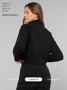 GLOWMODE Modal Silky Smooth Loose Stand-Up Half-Zip Collar Adjustable Drawstring Hem Long Sleeve Sweatshirt With Thumbholes Daily Casual  Spring Summer - Black - View 2