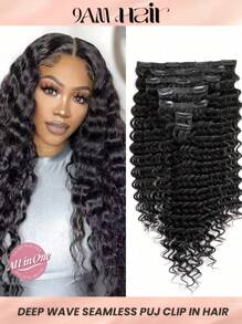 无缝接发深波浪人发接发真人发接发接发夹超薄 PU 纬纱直发 9 件装 135 克自然黑 100% 雷米人发接发