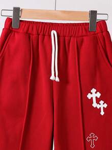 SHEIN Pantalones de chándal con estampado gráfico de estilo casual y urbano para niños/preadolescentes, adecuados para ir y venir, la escuela, el uso diario casual, los viajes, los deportes, primavera/verano/otoño/invierno