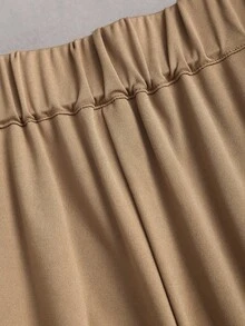 Sweetra 2pcs Office Lady Minimalist Long Sleeve Shirt And Straight Leg Pants Set, Autumn Fall Cloth For Women - Khaki - View 7