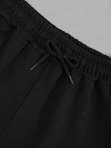 Men Cottonline Letter Printed Pocket Drawstring Regular Short - Black - View 5