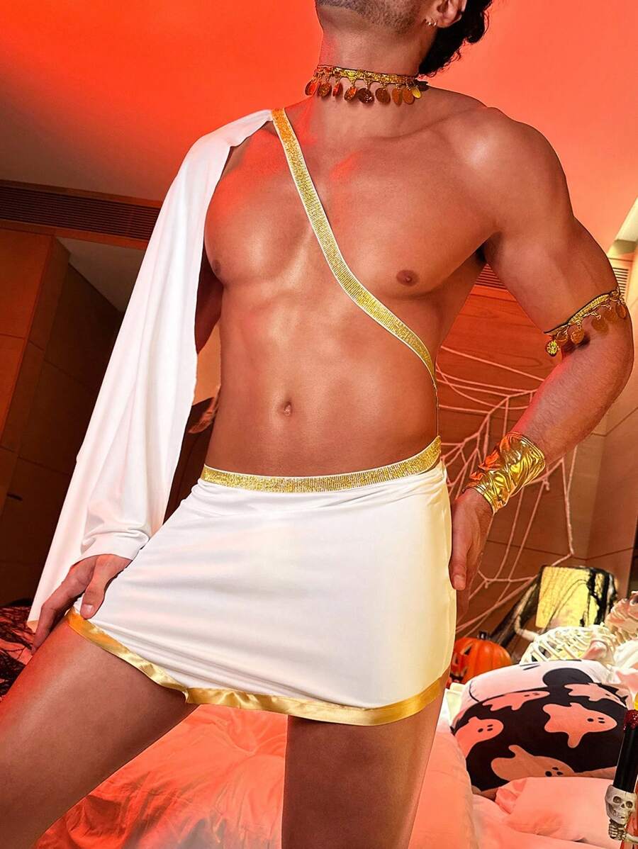 Fantasy Costume Trang phục nam (Váy, Khăn choàng, Cổ tay áo, Phụ kiện tay, Phụ kiện cổ áo), Halloween - trắng - Xem 1