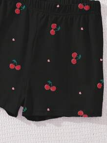 Emery Rose Kids Emery Rose Kids 2pcs Tween Girls Casual Simple Cherry Print Short Sleeve T-Shirt And Shorts Set, Suitable For Summer Cherry Clothes Tween Fruit T Shirt Girls Y2k Kawaii Shirt Cherry Shirt - Multicolor - View 4