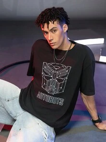Transformers X SHEIN Herren T-Shirt mit Buchstaben- und Roboter-Grafik, Rundhalsausschnitt, Kurzarm - Schwarz - Übersicht 6