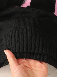SHEIN Tween Girl Loose Casual Minimalist Comfortable Round Neck Pullover Sweater With Bow Design Fall Winter - Black - View 4