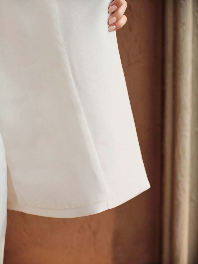 Women's Fashionable Minimalist Luxury Modern White Embellished Cinched Waist Blazer, Suitable For Evening Dress And Festive Occasions