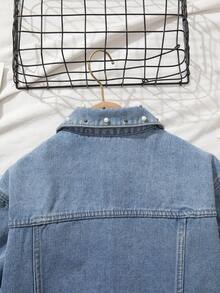 青少年女孩 Y2K 风格牛仔夹克和外套，秋冬新品，浅蓝色水洗做旧撕破串珠正面修身休闲牛仔夹克，适合青少年女孩