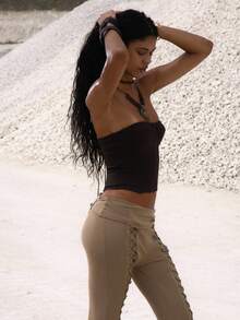 MUSERA 编织系带束身无肩带紧身胸衣，适合夜晚外出、约会、生日等场合，优雅迷人，适合秋季、假日、派对、夏季和春季穿着。 - 咖啡棕 - 查看 3