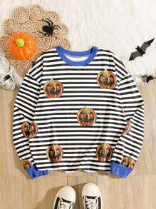 INAWLY Camiseta de manga larga con estampado de calabaza a rayas para mujer, top casual de otoño - Multicolor - Ver 1