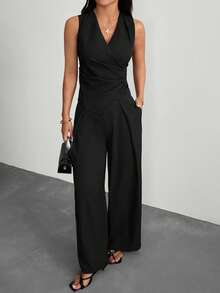 SHEIN PETITE 女士西装，优雅通勤黑色两件套西装女士优雅黑色女士短款优雅女士 - 黑色 - 查看 5