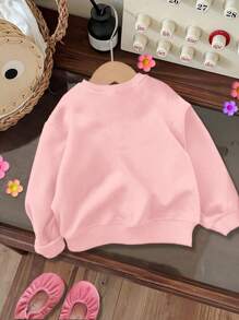 SHEIN Áo nỉ dài tay cổ tròn dày dặn, màu hồng kem, dễ thương, thanh lịch, tối giản, họa tiết hoa cúc mùa thu, thích hợp cho bé gái, phù hợp cho mùa thu/đông, thoải mái, dễ mặc, nhiều lớp, phong cách, trang phục thường ngày, họa tiết, mùa thu, không khí mùa thu, mùa thu. - Hồng - Xem 2