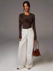 Athîral Women Bodysuits, Fall Tops ,Business Casual Woman,Old Money Style,Wedding Guest Outfit - Coffee Brown - View 5